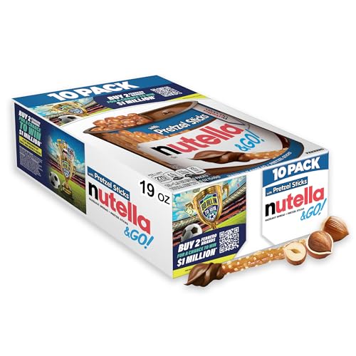 Nutella & GO! Chocolate Hazelnut Spread with Cocoa + Pretzel Sticks, 10 Snack Packs, 1.9 oz Each