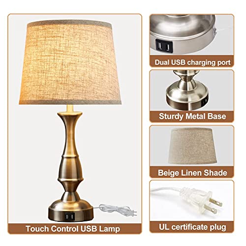 Tall Rustic Table Lamps With 2 Usb Charging Ports, 3 Ways Dimmable Touch Control Nightstand Bedside Lamps Bedroom Decor Farmhouse Table Lamp For Living Room Guest Room Bed Side End Table #TOP6