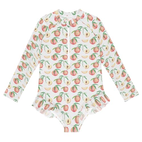 Pink Peach Girls Long Sleeve Rashguard Swimsuit UV Protection One-Piece Swimwear Bathing Suit B0404537