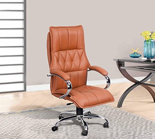 Image of High Back PU Leatherette Director Chair | Executive & Manager Chair | Chrome Base Revolving Chair | Adjustable Height & Arm Rest | Ergonomic & Comfortable | Brown