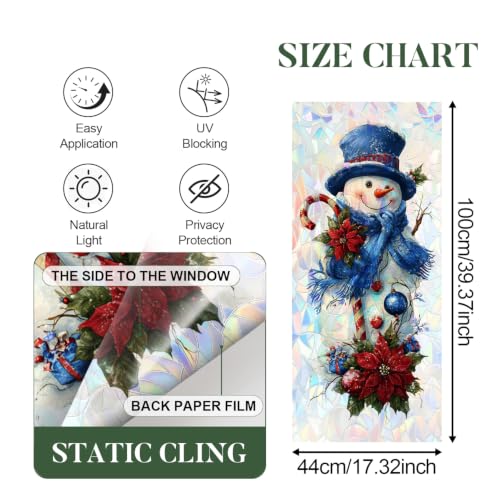 Image of Holographic Snowman Candy Cane Window Film 17.32x39.37in Cling