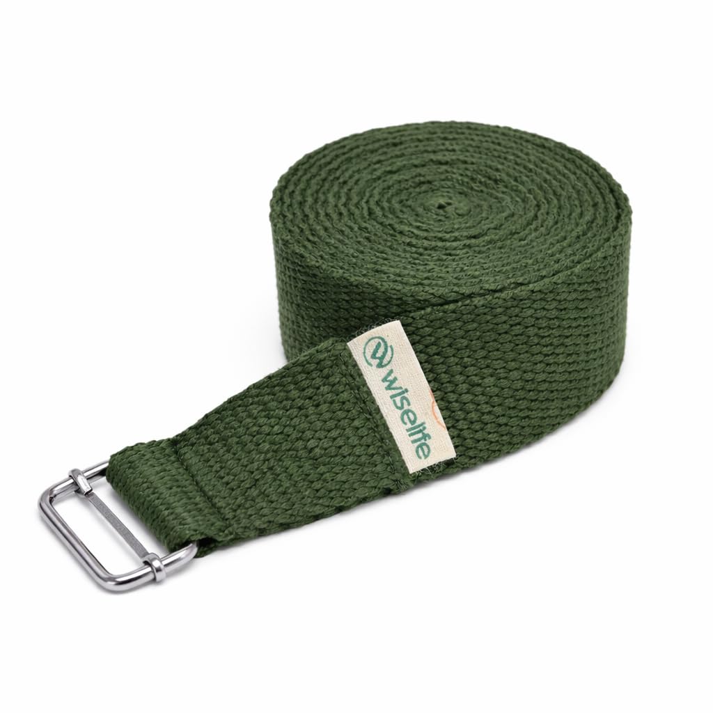 WiseLife Yoga Stretch Belt/Strap | Best for Daily Stretching, Yoga, Pilates, Physical Therapy, Fitness | 8 Feet Premium Cotton Strech Band (Olive Green)