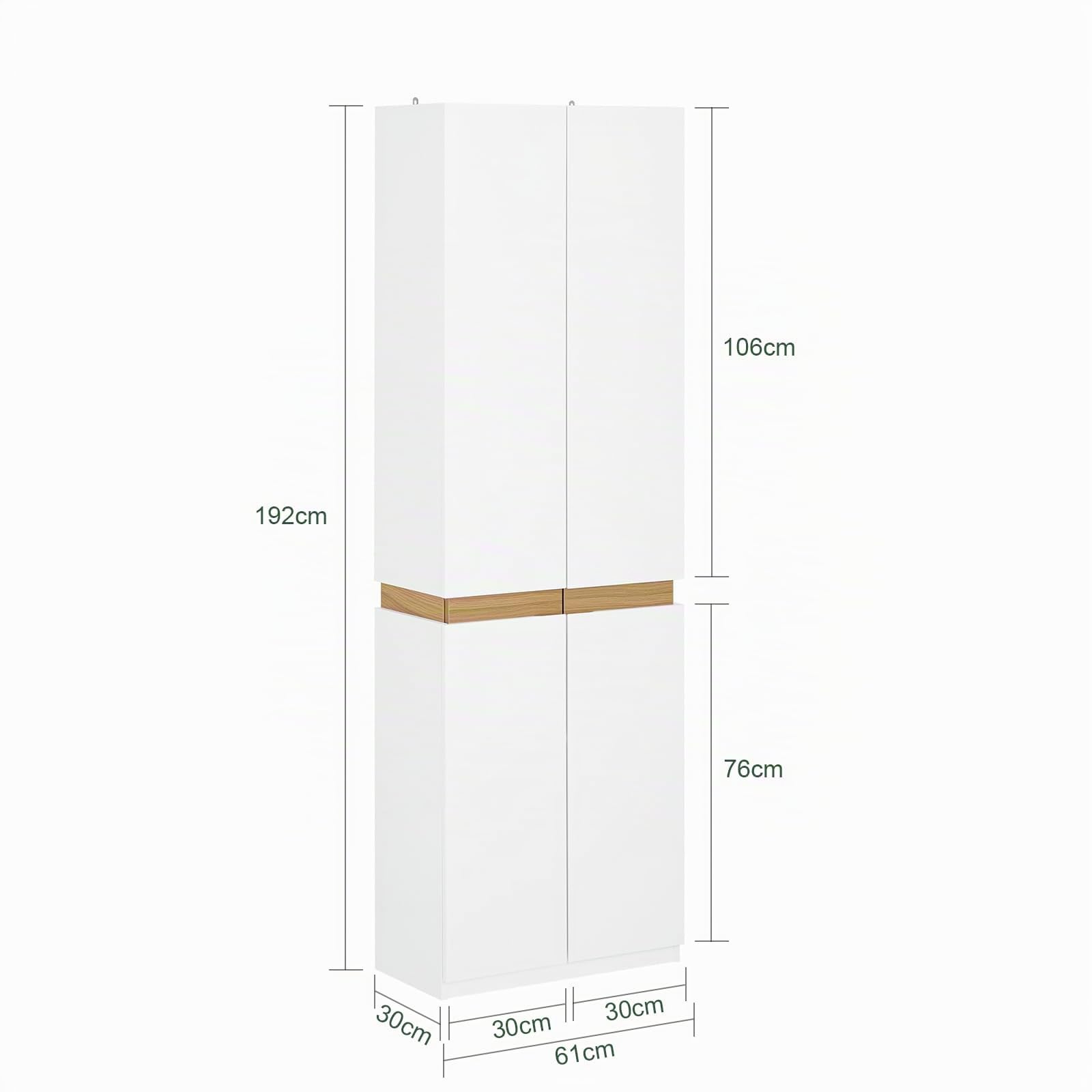 SoBuy Armario Dormitorio Armario Ropero Barato con Estantes Ajustables y 2 Puertas – Organizador Alto para Ropa y Zapatos – Blanco 61x30x192cm KSB01-W