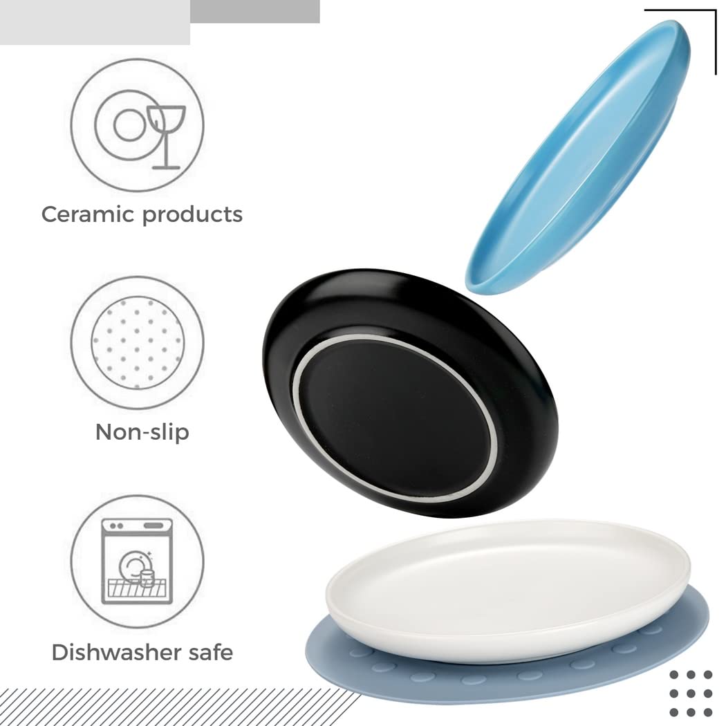 Lot de 3 gamelles en céramique pour Chat, Assiettes Larges et Peu Profondes pour Chats, Chatons et Chiots, avec 3 Tapis antidérapants, pour réduire la Fatigue des Moustaches, lavables au