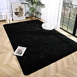 Prabia 4x5.9 Fluffy Shaggy Rug,Super Soft Plush Area Carpet for Living Room & Bedroom,Fuzzy Black Indoor Floor Mat for Girls Kids Room,Nursery & Dorm,Non-Slip Furry Home Decor