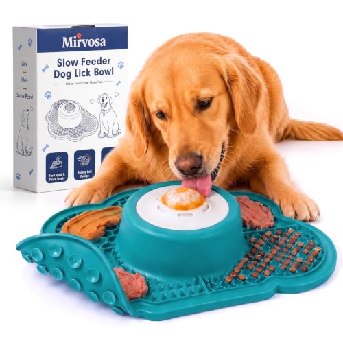 Image of Anti-Slip Slow Feeder Dog Bowl and Lick Mat with Rolling Ball