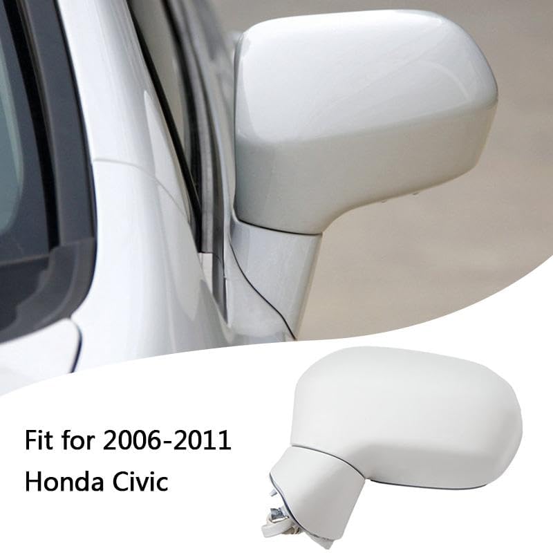 beler White Left Driver Side Rearview Wing Door Mirror Power Glass 3Wire LH Assembly Fit for Honda Civic 2006-2011