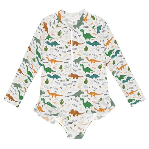 Cute Dinosaur Girls Long Sleeve Rashguard Swimsuit UV Protection One-Piece Swimwear Bathing Suit B0404085