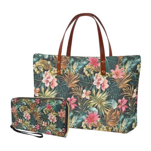 2 PCS Work Bag and Wallet Set for Women Portable Satchel Handbags Shoulder Bag with Money Organizers for Shopping