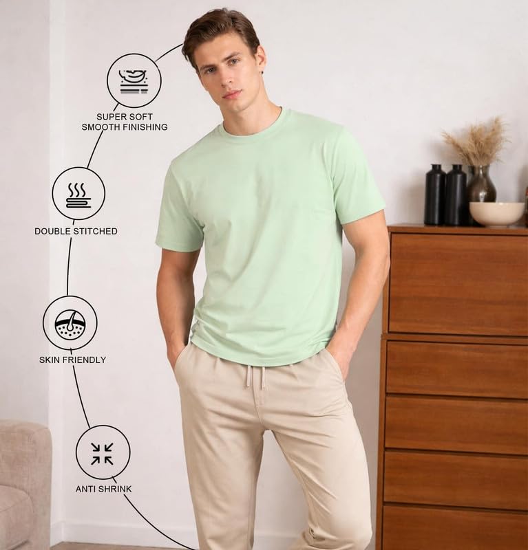 Image of Sleepynuts Men's Regular Fit Round Neck Half Sleeves Solid Casual Wear T-Shirt