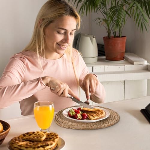 Image of Round Woven Placemats Set of 24, 13.5'' Boho Rattan Chargers for Dinner Plates, Rustic Wicker Place Mats, Straw Braided Table Placemats, for Dining Table Decor, Wedding, Farmhouse and Home Decor