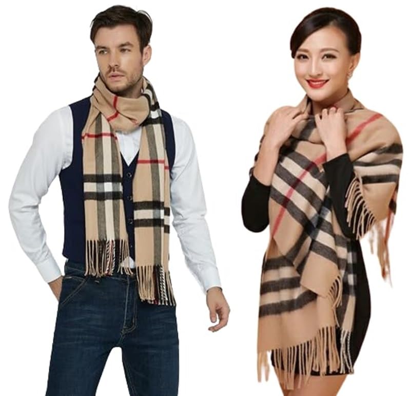 FabNext - Men & Women Casual Luxurious Premium Checkered Woolen Muffler, Scarf, Stole For Winter Combo (Beige) colour-image-34