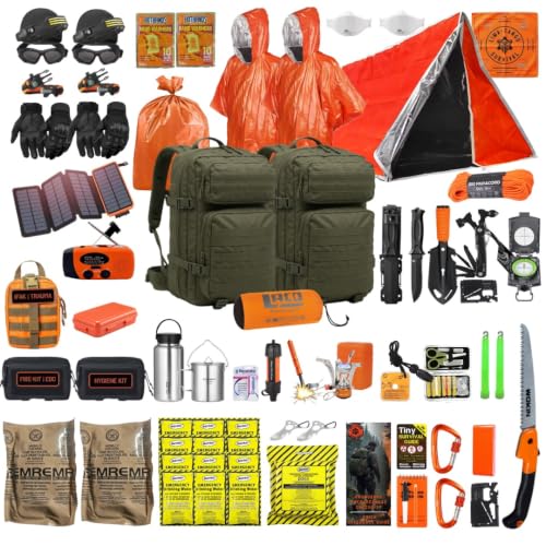 72 Hour Survival Kit - Two-Person 291 Pieces Survival Gear - 45L Go Bag, Bug Out Bag, Emergency Backpack, First Aid, Water Filter, Tools, Tent, Camping Essentials, Emergency Preparedness - THE Alpha