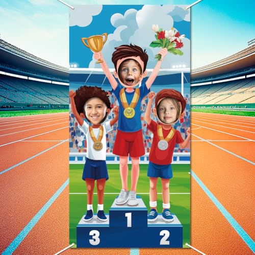 WADORN Bannière de Porte avec Photo pour Médailles de Podium, Sportif Toile de Fond de Porte Photo en Tissu de Taille pour Sports D'Athlètes pour Fête de...