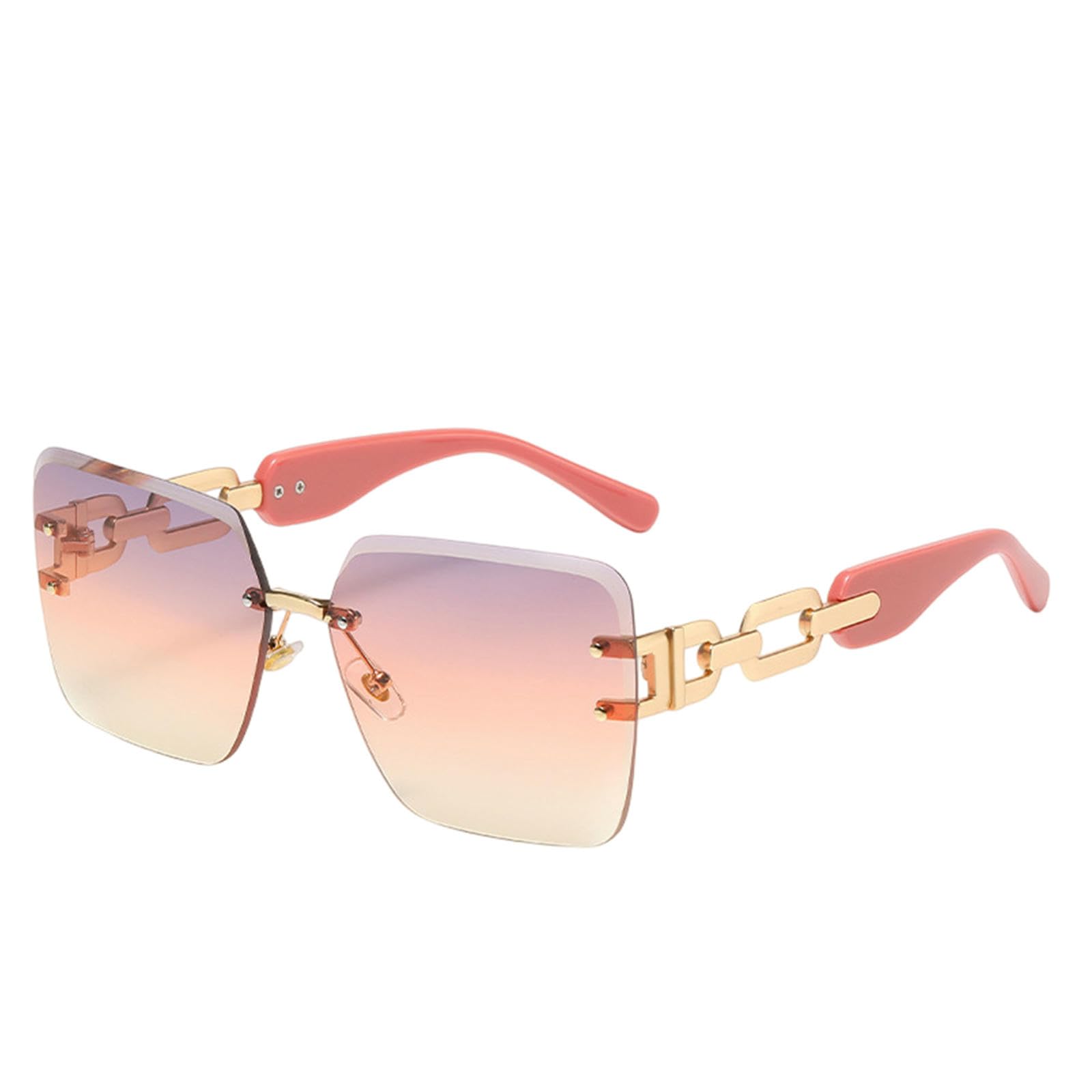 Gyios sunglasses Oversized Rimless Chain Legs Glasses Vintage Men Stylish Fashion Female Shades -pink Temples Gradient Purple-pink Lenses