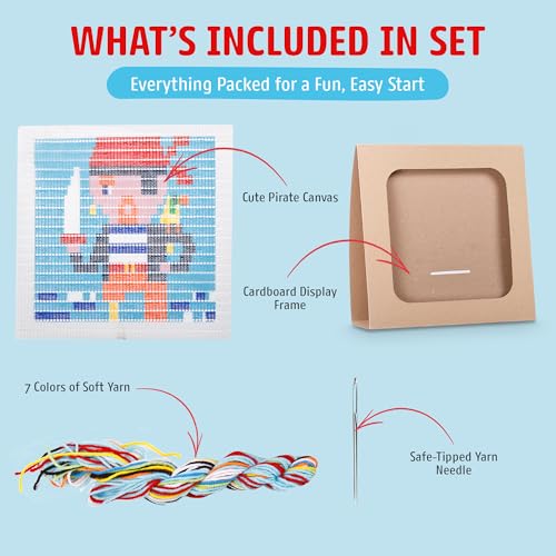 Image of Sozo DIY Pirate Needlepoint Kit for Beginners - Adventure Embroidery Craft Kit for Teens & Adults - Yarn Stitching Kit with Canvas, Needle & Frame