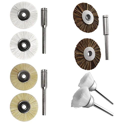 DYNAMIC 11-Piece Rotary Brush Cleaning Set | Includes Horse Hair, Goat Hair, and Nylon Brushes with Mandrels | Ideal for Buffing, Polishing, and Cleaning