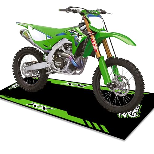 Motorcycle Mat for Garage 79x31 Inches Pit Garage Floor Mat Oil Absorbent Pad PVC Rubber Backing Layer Protects Floor from Spills Drips Splashes and Stains Washable - Kawasaki Racing Team