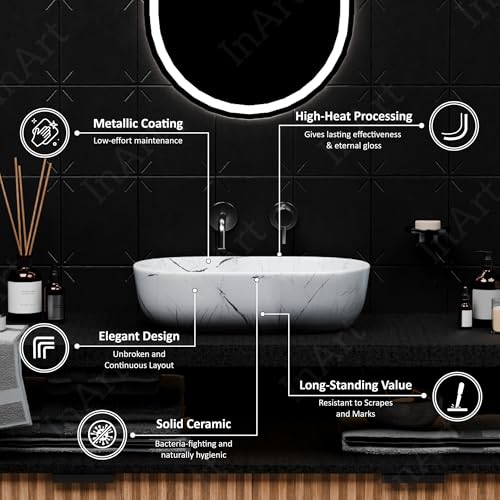 Image of InArt Table Top Wash Basin For Bathroom | Over Counter Top Wash Basin For Living Room | Washbasin Countertop | Tabletop Ceramic Bathroom Kitchen Sink (55 x 35 x 14 CM) (White - Marble Design)