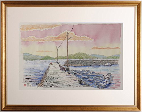水彩画のボート額装済み Amazon | 山口県周防大島 風景画 絵画 大島郡周防大島町 水彩画 内藤