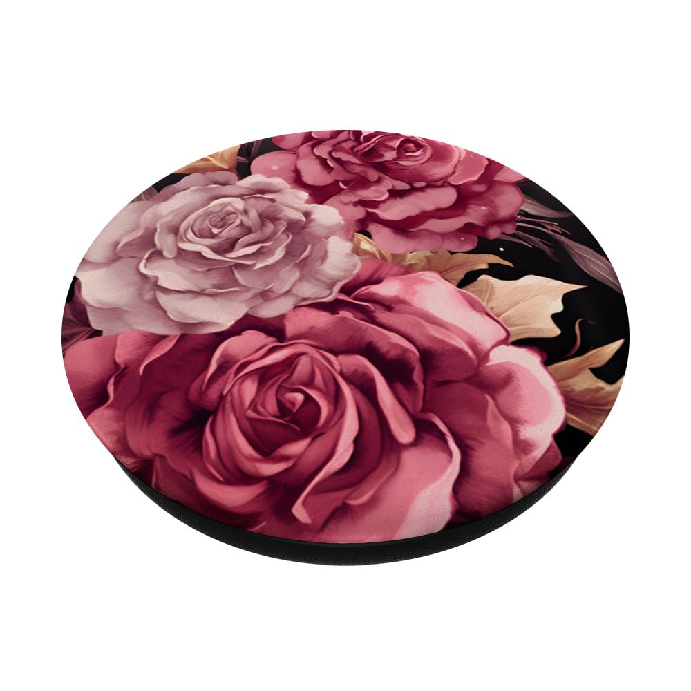 Floral Rose Pattern PopSocket Grip - Vintage Red Rose Design For Phones