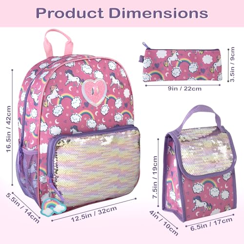 Image of Trail maker Girls 6 in 1 Backpack and Lunch Box Set for School with Pencil Case, Water Bottle, Keychain Attached for Kids, Sparkle Unicorns, Large, Casual