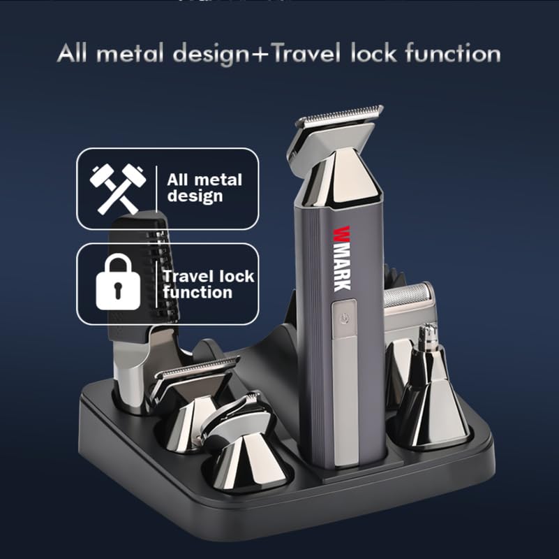 Image of WMARK Men Ng-Ht001 6-In-1, Face, Hair And Body - Multi Grooming Kit, Hair Trimmer, Beard Trimmer, Ear & Nose Trimmer Head Shaver Full Body Grooming Kit, Metal Body, 7000Rpm Motor Runtime 180 Minutes