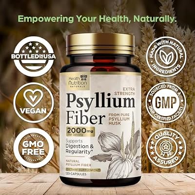Psyllium Husk Capsules - Psyllium Husk Powder 2000 mg Per Serving - Extra Strength Fiber Supplement for Daily Digestion & Regularity Support - Natural Psyllium Fiber Caps - Bottled USA - 120 Capsules