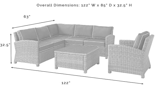 Crosley Furniture Ko70021Wb-Nv Bradenton Outdoor Wicker 5-Piece Sectional Set (2 Loveseats, 2 Chairs, Coffee Table), Weathered Brown With Navy Cushions #TOP1
