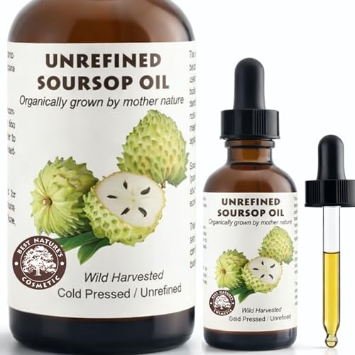 Virgin Soursop Oil (Anona Muricata Graviola Guanabana) 100% Pure Organic Cold-Pressed Unrefined 1oz - 30ml Natural Facial Oil & Moisturizer for Dry Damaged or Sensitive Skin.