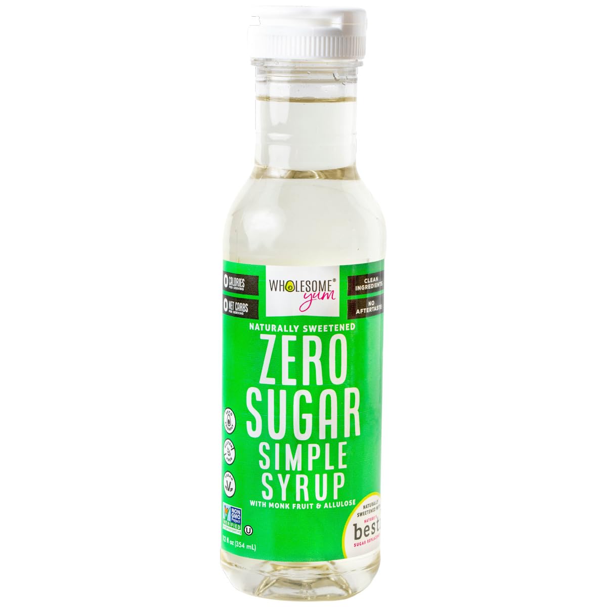 Wholesome Yum Keto Simple Syrup - Skinny Sugar Free Simple Syrup With Monk Fruit & Liquid Allulose - Natural Sweetener For Drinks, Cocktails, Coffee, & Cooking - Low Carb, Gluten Free (12 fl oz)