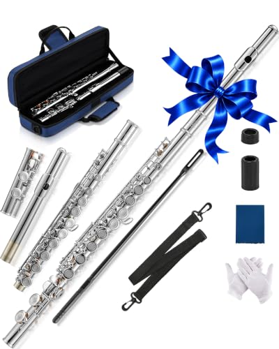 AKLOT Closed-Hole Concert C Flute: Flute Instrument with 16 Keys, Offset G, Smooth Nickel-Silver...