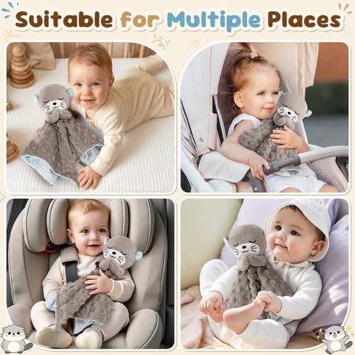 Image of Loveys for Babies,Kawaii Otter Baby Security Blanket for Newborn Infant Toddler Snuggle Toy Stuffed Animal,Lovey Prayer Otter Security Blankets Baby Unisex for Birthday(Gray Otter,12in)