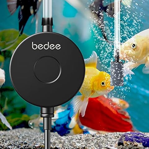 bedee Aquarium Air Pump, High Energy Saving Oxygen Mini Fish Tank Air Pump, Ultra Silent <35dB 1W 0.5L/min Air Pump with Check Valve, Air Stone, Suction Cup for Fish Tanks up to 50 Litre Cover