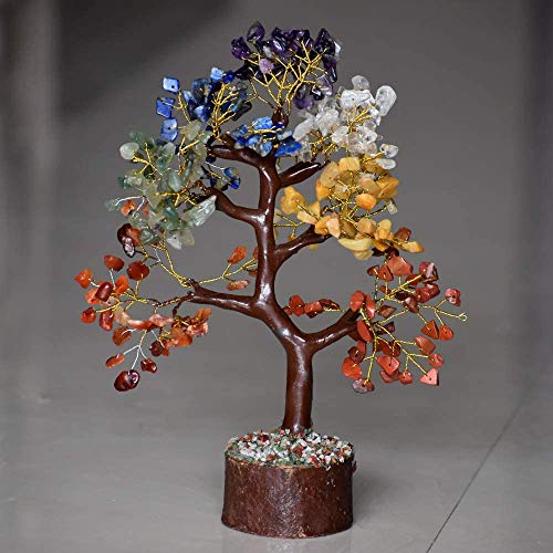 DREAM HOLISTIC 7 Chakra Crystal Healing Stones Tree Gold Bonsai Wood 300 Chips Gemstone Trees for Reiki EMF Protection Spiritual Meditation Home Decor