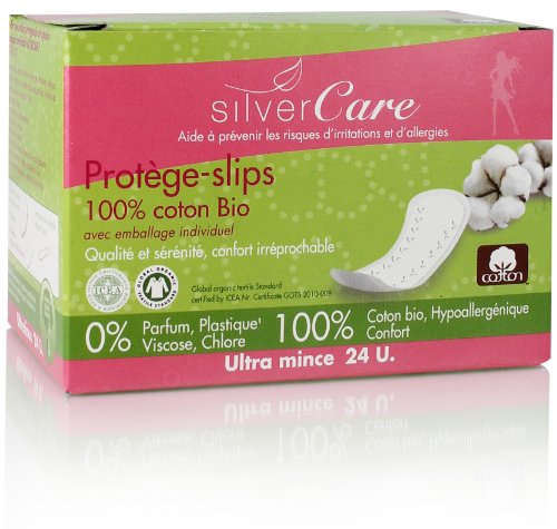 Silvercare Protection Féminine Protège-Slips Anatomiques 100% Pur Coton Bio Emballage Individuel Boîte de 24 Unités Cover