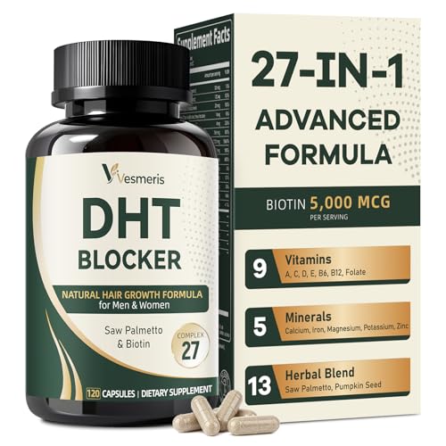 DHT Blocker for Men & Women, 27-in-1 Hair Growth Supplement, with Saw Palmetto, Pumpkin Seed Oil, Biotin for Hair Loss, Supports Healthy, Stronger Hair, Natural Herbal Complex, 120 Vegan Capsules