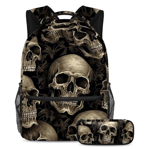 Sac à dos imprimé crâne sombre horreur grand volume avec trousse de rangement