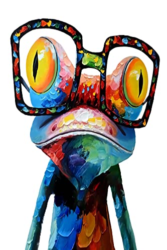 Recrtain Cute Frog Wall Art Canvas Paintings Colorful Funny Frog With Glasses Pictures, Abstract Animals Canvas Wall Art Posters And Prints For Bedroom Living Room Kitchen Bathroom Office Wall Decor #TOP7