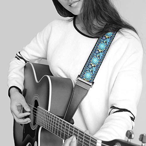 Guitar Strap, Vintage Embroidered Cotton Strap With Genuine Leather Ends For Acoustic And Electric Guitar, Bass Guitars #TOP4