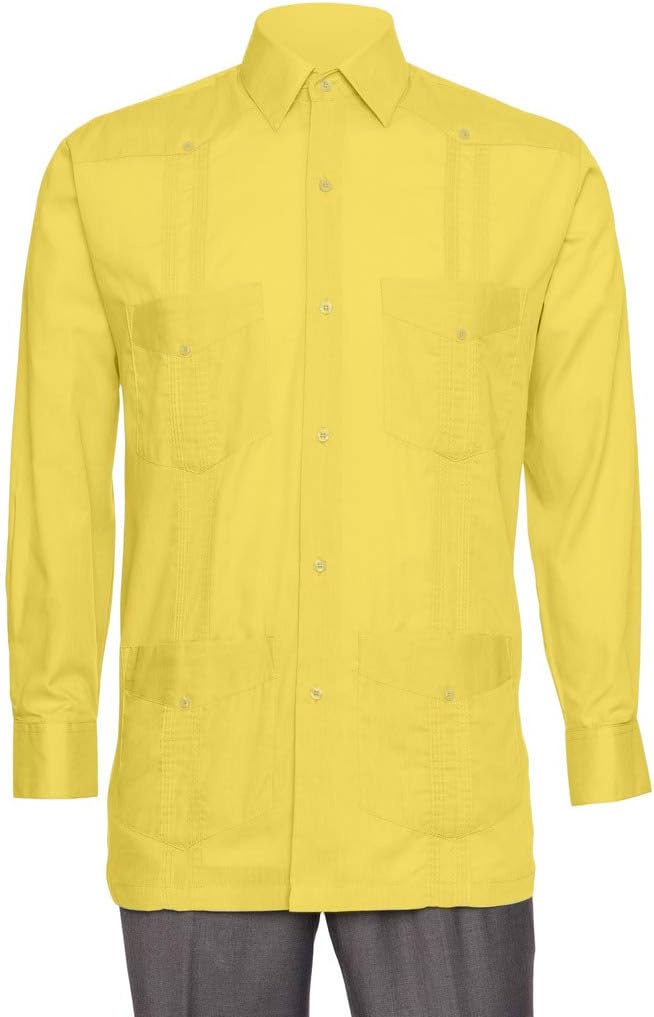 Mens Linen Look Guayabera Shirt - Long Sleeve Cuban Shirt