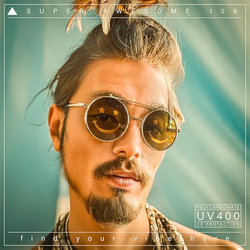 Retro Smiley Face Double Flip Up Round Circle Lens Hippie Sunglasses Silver - Black Red3