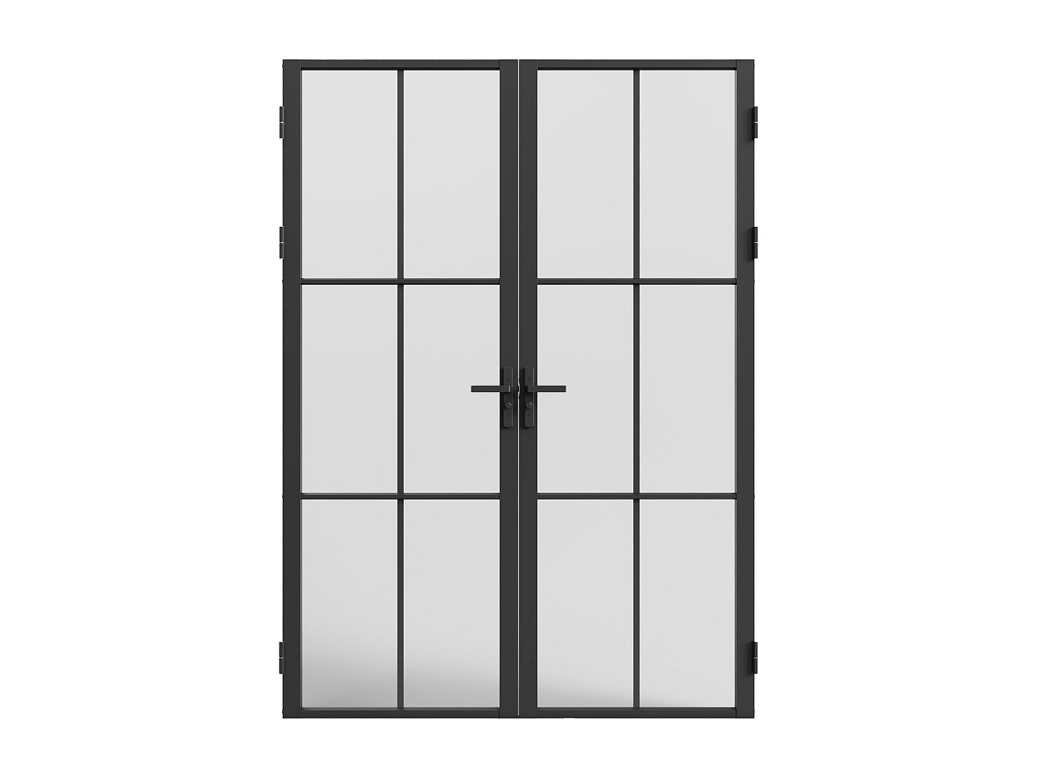 Vente-unique-Puerta de doble hoja en aluminio y vidrio esmerilado - 2 x Alt. 204 x L83 cm - Negro - SEROTO