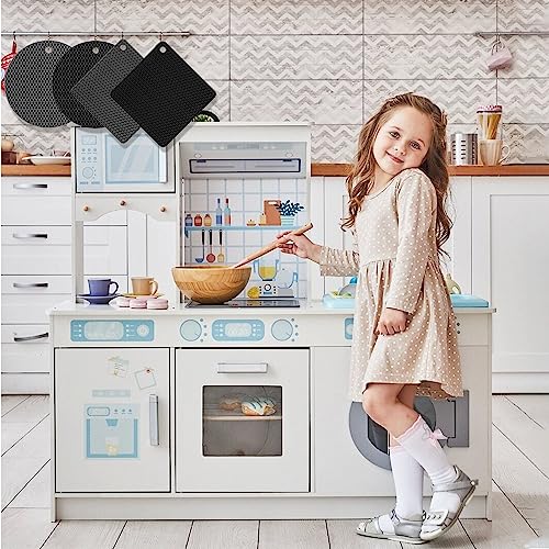 Image of Silicone Trivet Mats, 4 Pack Silicone Pot Holders for Hot Pan and Pot Pads, Heat Resistant Counter Mats for Tables, Countertops, Spoon Rest and Large Coasters, Black & Gray (2 Squared + 2 Round Mats)