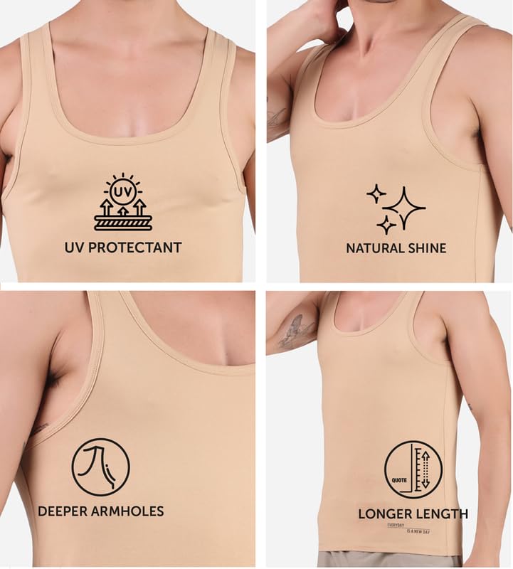 Image of Freecultr Cotton Vest for Men Sleeveless Lightweight Solid Round Neck Comfort Vest | Ultra-Soft Breathable Innerwear Sando for Gym, Sports, Workout, and Everyday Wear | Regular Fit and Durable Design