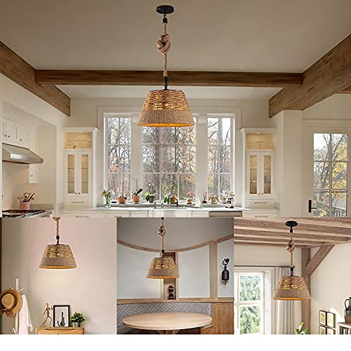 Suspension corde de chanvre pour éclairage de table à manger