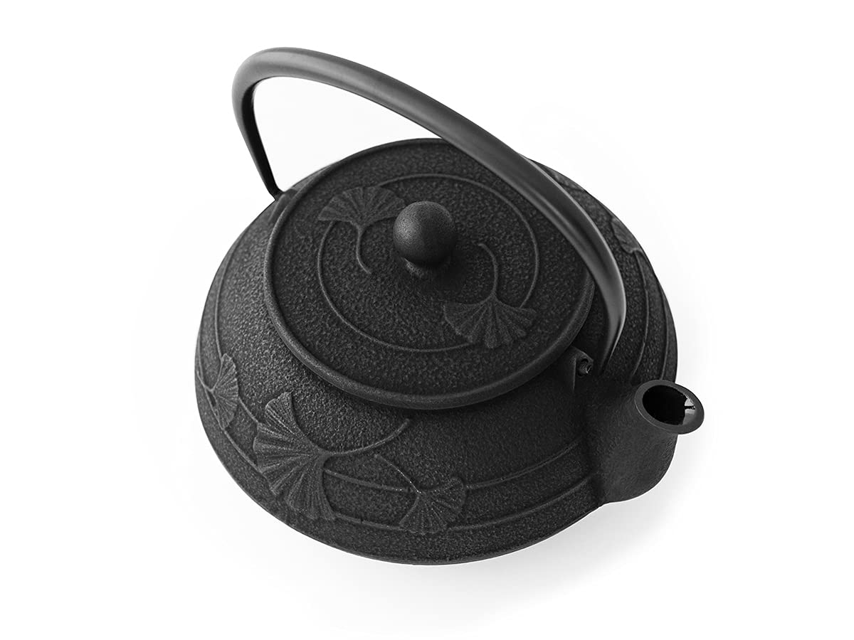 Iwachu Ginkgo Théière Japonaise en Fonte Noir 0,65 l Intérieur émaillé, Tous Types de thé.