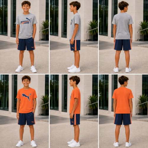 Image of PUMA Boys Active Shorts Set - 3 Piece Performance T-Shirt, Dry Fit Tank Top, and Gym Shorts - Activewear Set for Boys (4-16)
