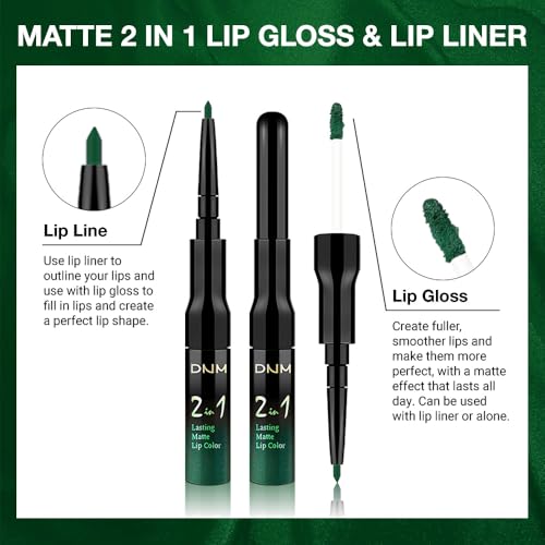 Image of evpct 1Pcs Shimmer Green Matte Lip Liner & Liquid Lipstick Stain Makeup Set for Women, Green Lip Liner Stain Long Lasting Waterproof Smudge Proof, Cruelty Free Lip Stick Makeup 24 hours originales, 47