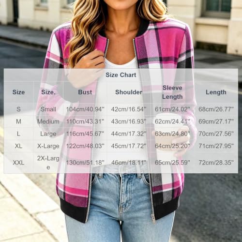Bomber Jacket for Women 2030 Lightweight Trendy Zip Up Plaid Flannel Coat - image 4